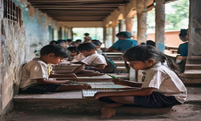 मुजफ्फरपुर: सरकारी स्कूलों में त्रैमासिक परीक्षा का बुरा हाल, सीढ़ियों पर बैठकर इम्तिहान देने को मजबूर बच्चे